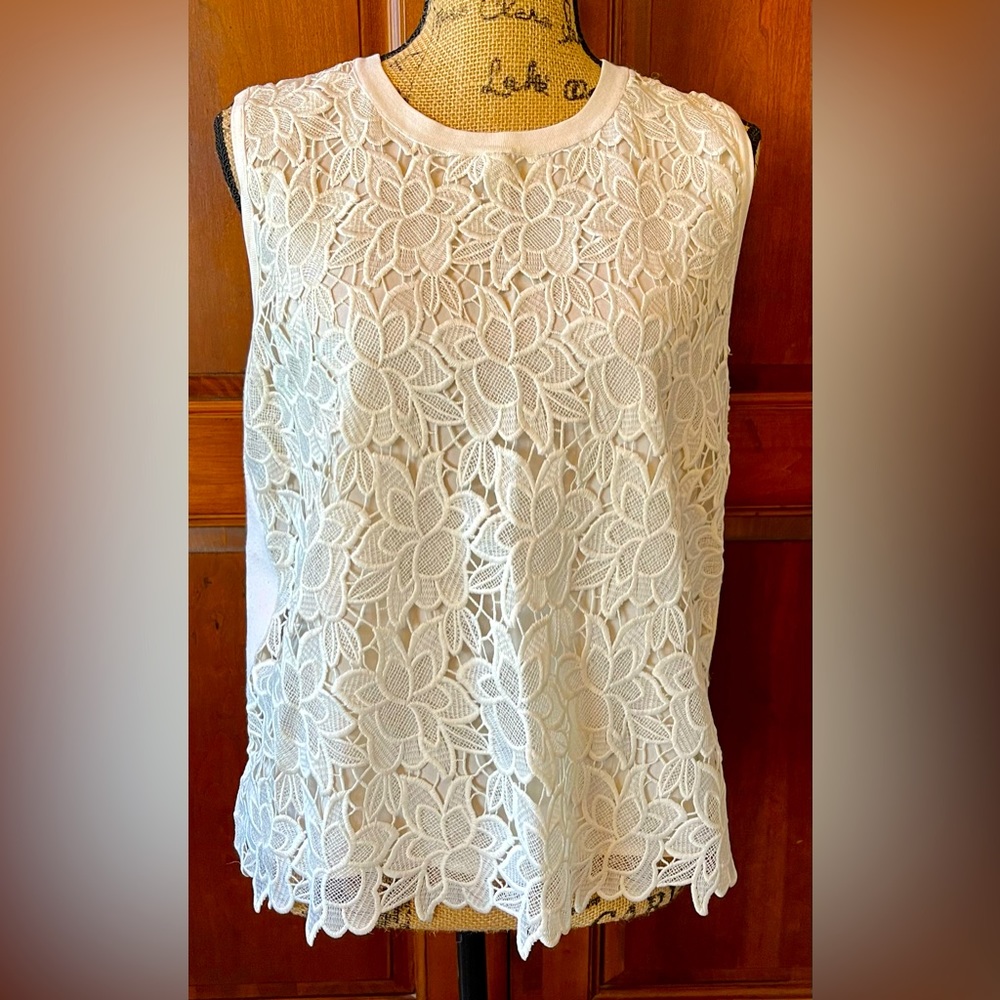 Ann Taylor Gorgeous Off-White XLP Lace Overlay Top